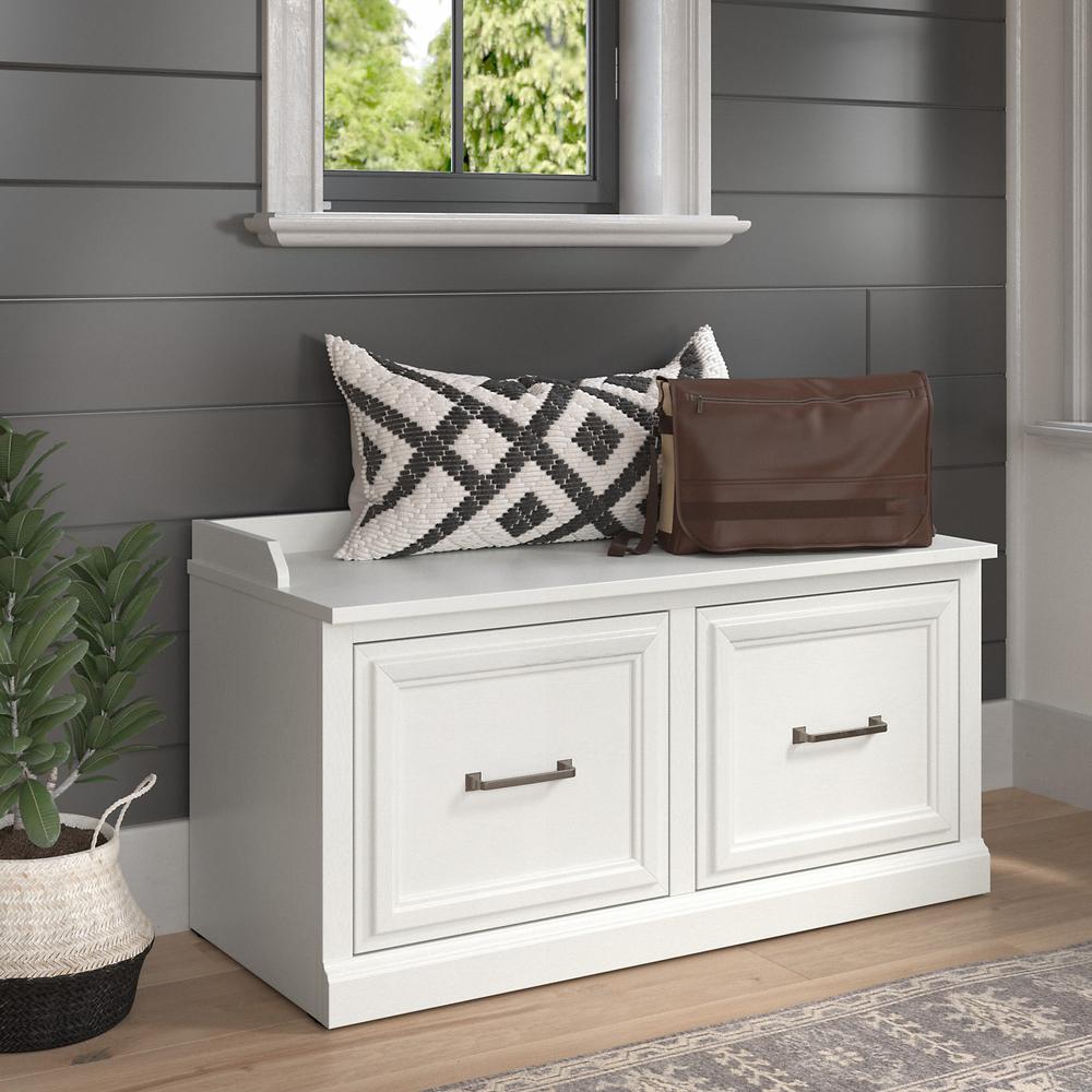 Woodland 40W Shoe Storage Bench with Doors in White Ash. Picture 2