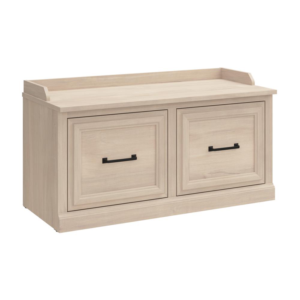 Bush Furniture Woodland 40W Shoe Storage Bench with Doors in White Washed Maple. Picture 2