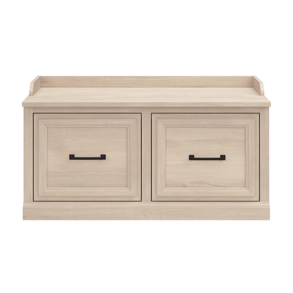 Bush Furniture Woodland 40W Shoe Storage Bench with Doors in White Washed Maple. Picture 1