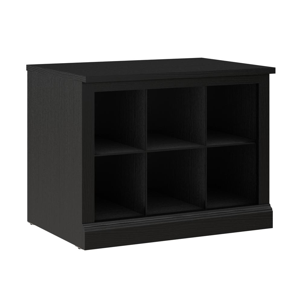 Bush Furniture Woodland 24W Small Shoe Bench with Shelves in Black Suede Oak. Picture 2