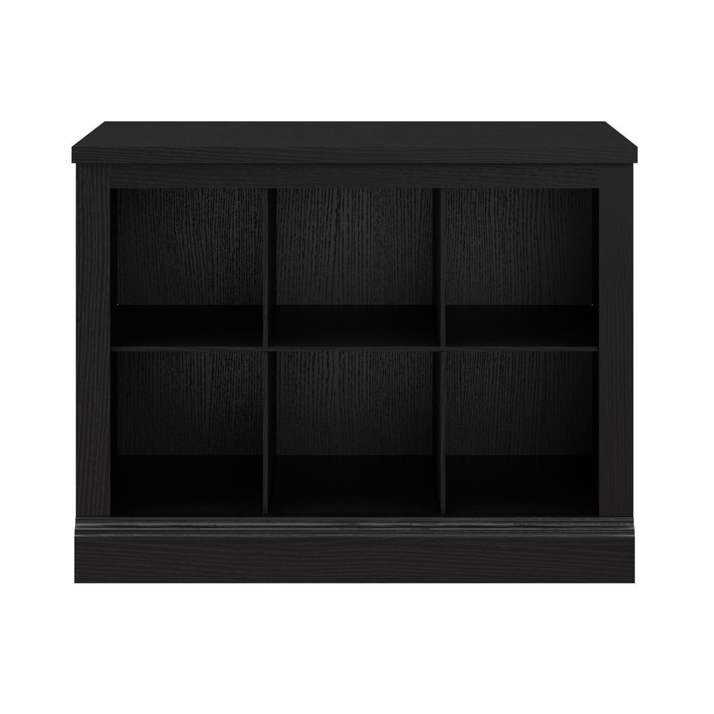 Bush Furniture Woodland 24W Small Shoe Bench with Shelves in Black Suede Oak. Picture 1