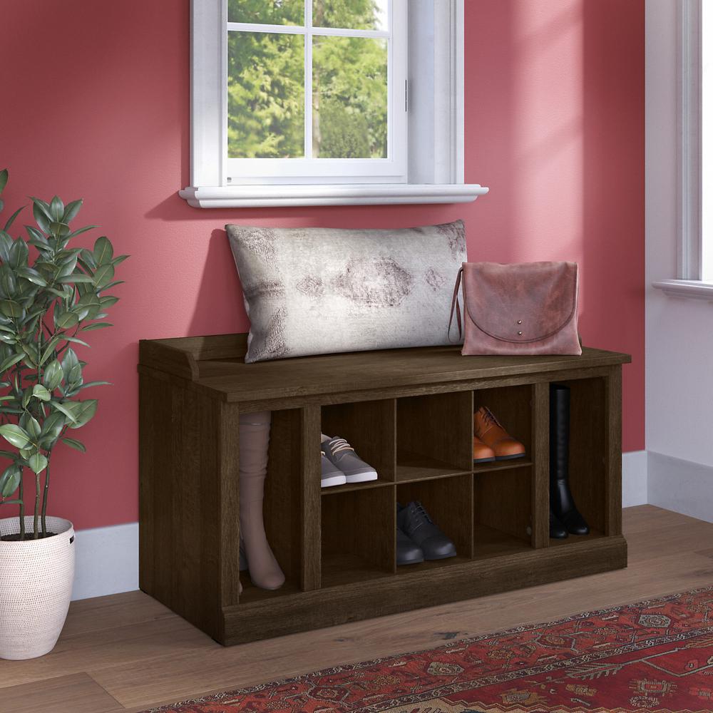 Woodland 40W Shoe Storage Bench with Shelves in Ash Brown. Picture 2