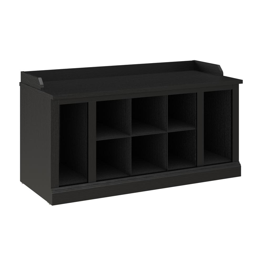 Bush Furniture Woodland 40W Shoe Storage Bench with Shelves in Black Suede Oak. Picture 2