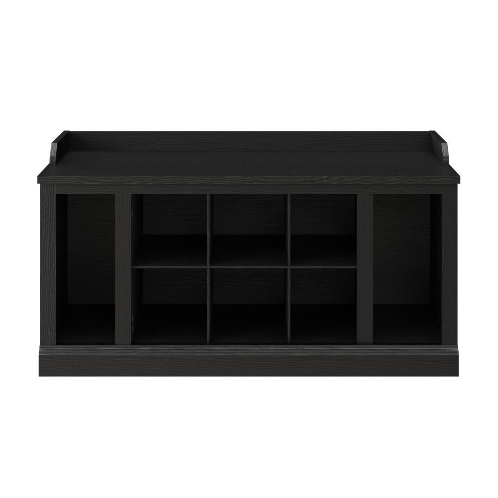 Bush Furniture Woodland 40W Shoe Storage Bench with Shelves in Black Suede Oak. Picture 1