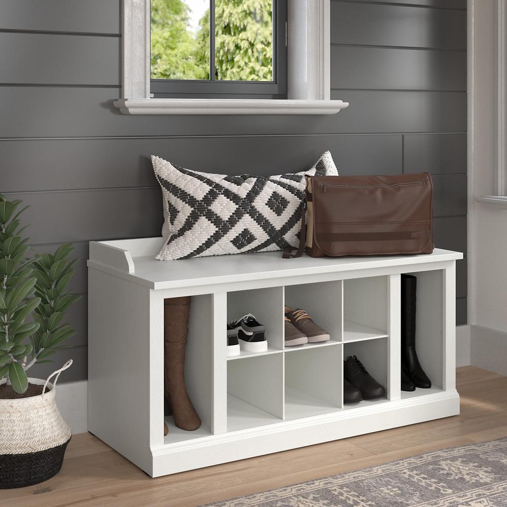 Woodland 40W Shoe Storage Bench with Shelves in White Ash. Picture 2