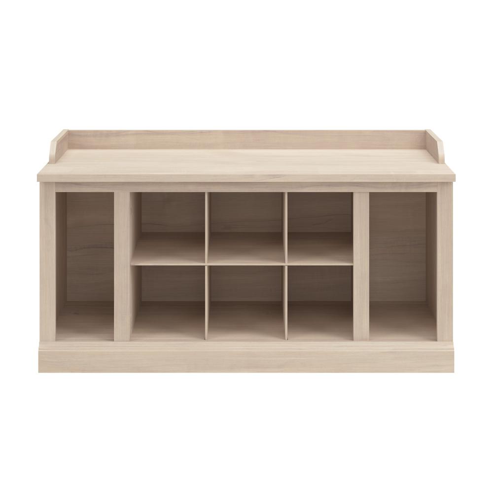 40W Shoe Storage Bench with Shelves in White Washed Maple. Picture 1