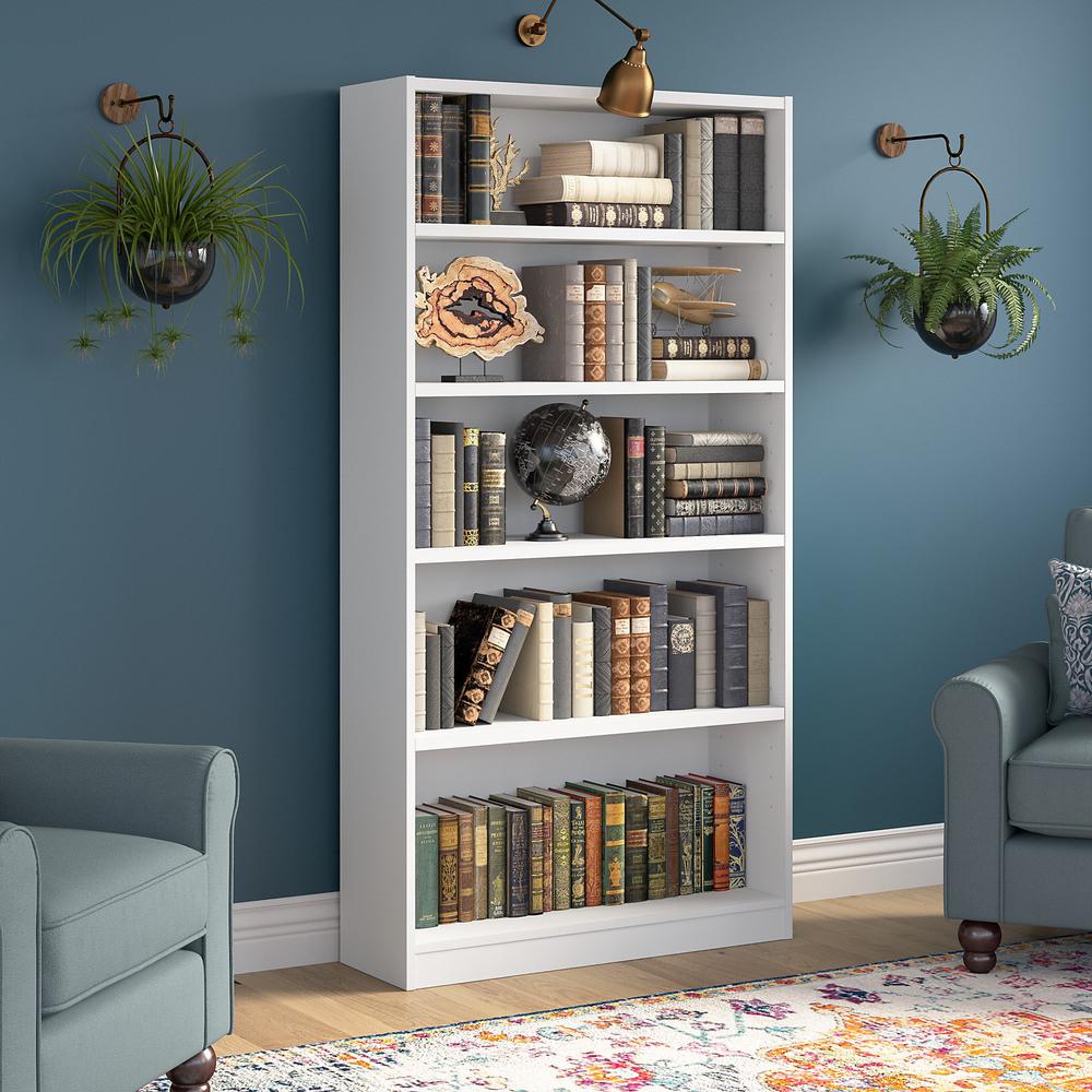 Bush Furniture Universal Tall 5 Shelf Bookcase in White. Picture 2