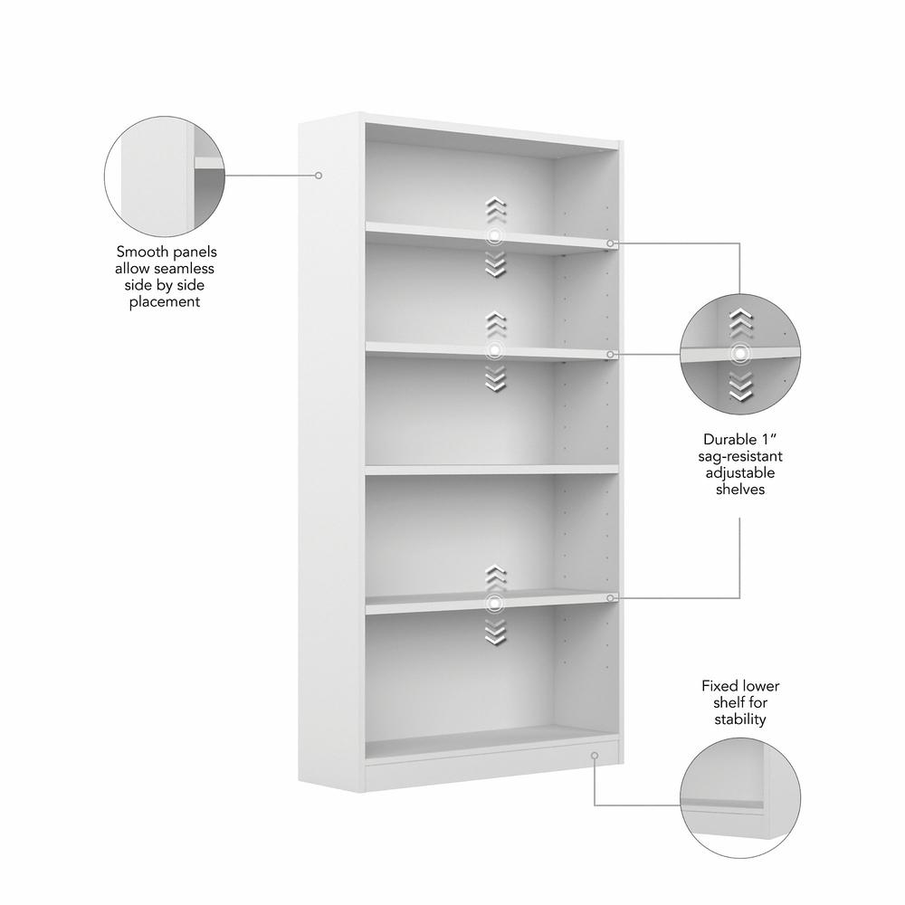 Bush Furniture Universal Tall 5 Shelf Bookcase in White. Picture 3