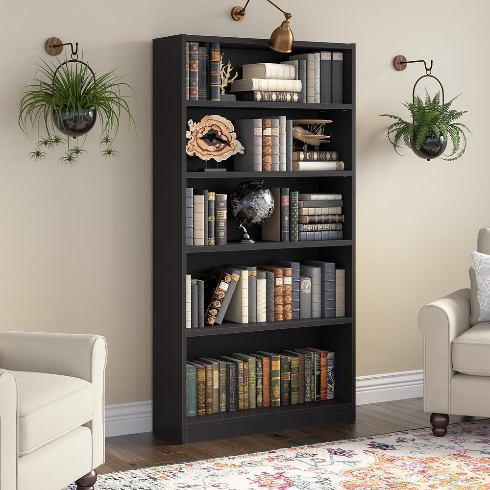 Bush Furniture Universal Tall 5 Shelf Bookcase in Black. Picture 2