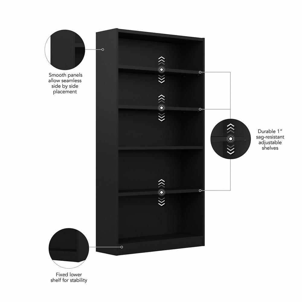 Bush Furniture Universal Tall 5 Shelf Bookcase in Black. Picture 3