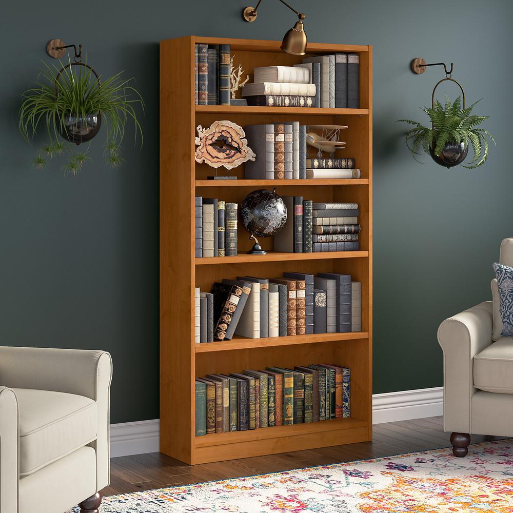 Bush Furniture Universal Tall 5 Shelf Bookcase, Natural Cherry. Picture 2