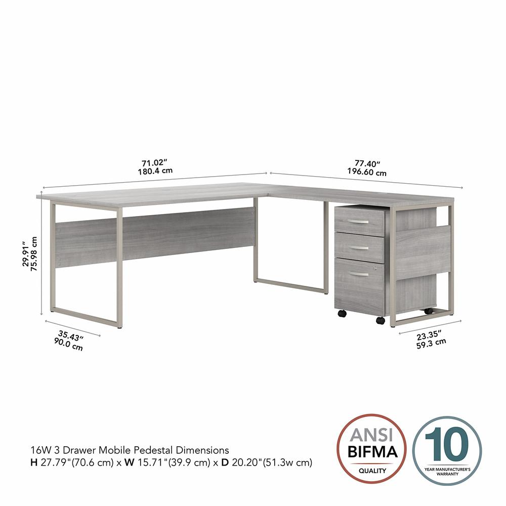 Bush Business Furniture Hybrid 72W x 36D L Shaped Table Desk with 3 Drawer Mobile File Cabinet - Platinum Gray/Platinum Gray. Picture 5