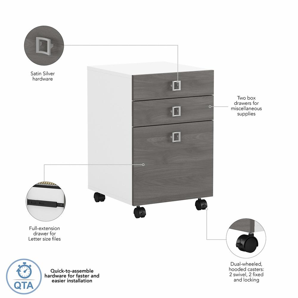 Echo 3 Drawer Mobile File Cabinet in Pure White and Modern Gray. Picture 3