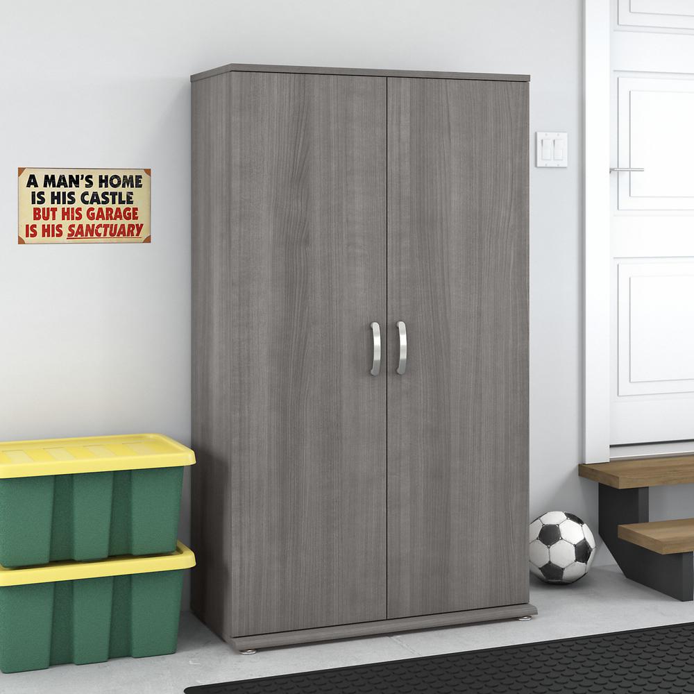 Bush Business Furniture Universal Tall Garage Storage Cabinet with Doors and Shelves - Platinum Gray. Picture 2