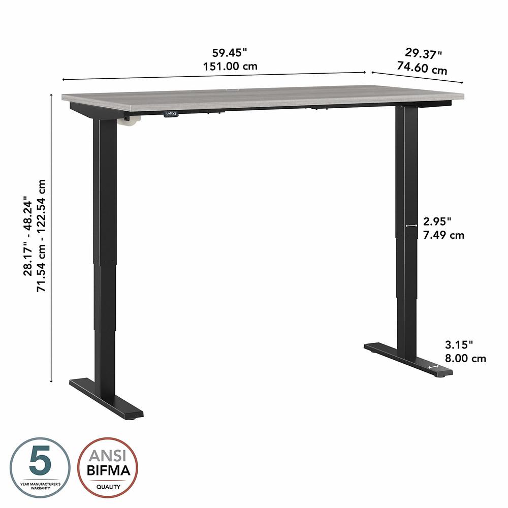 Move 40 Series by Bush Business Furniture 60W x 30D Electric Height Adjustable Standing Desk Platinum Gray/Black Powder Coat. Picture 6