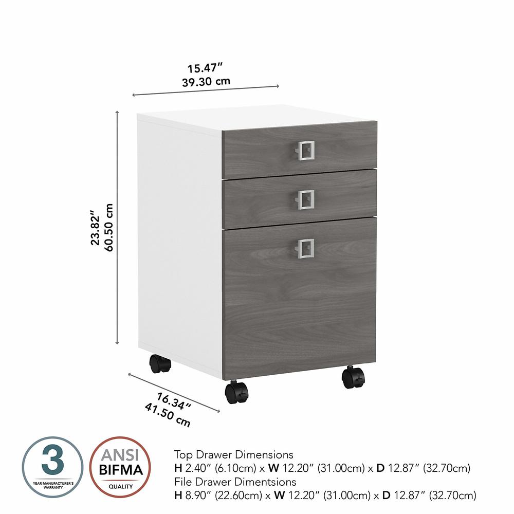Echo 3 Drawer Mobile File Cabinet in Pure White and Modern Gray. Picture 5