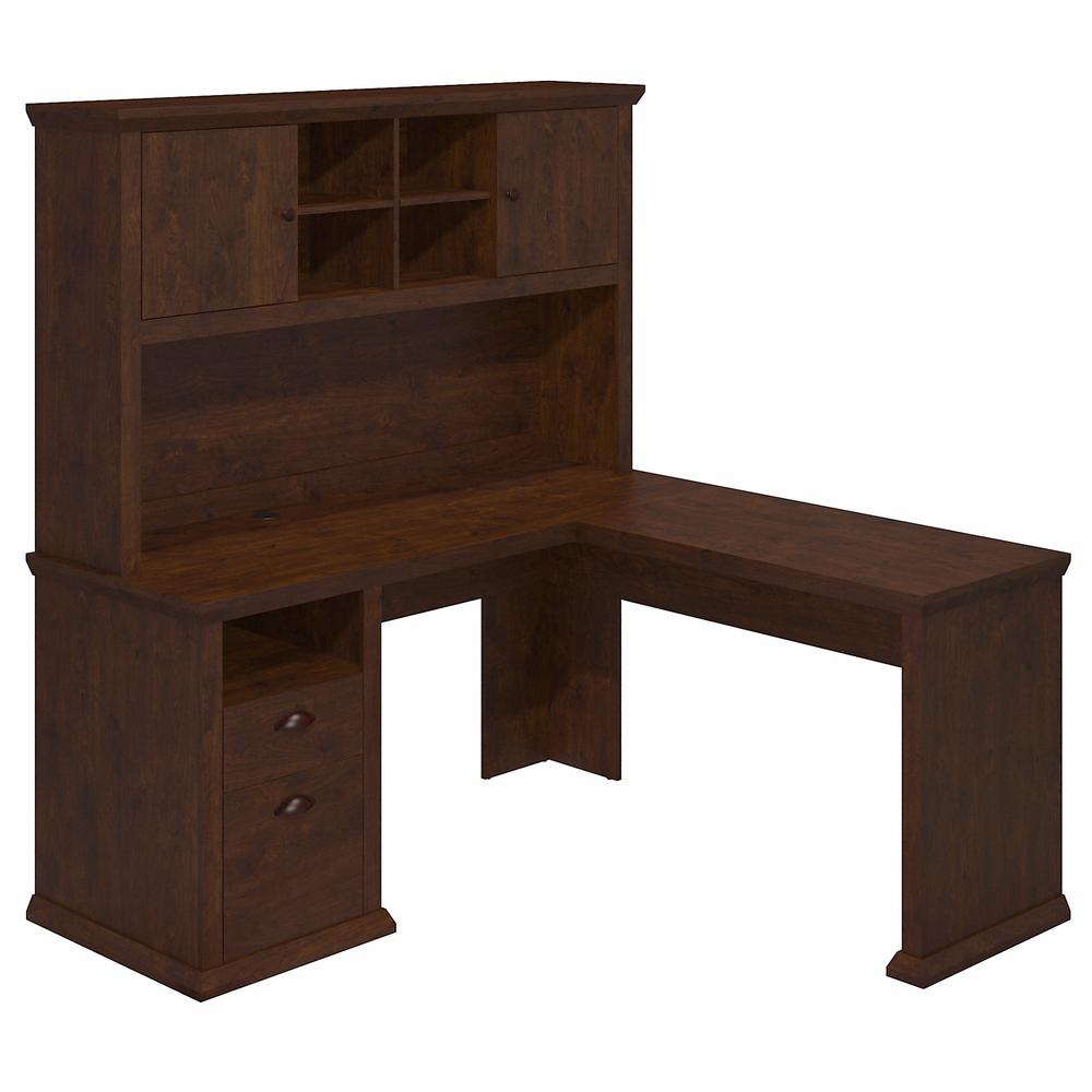 Bush Furniture Yorktown 60W L Shaped Desk with Hutch, Antique Cherry. Picture 1
