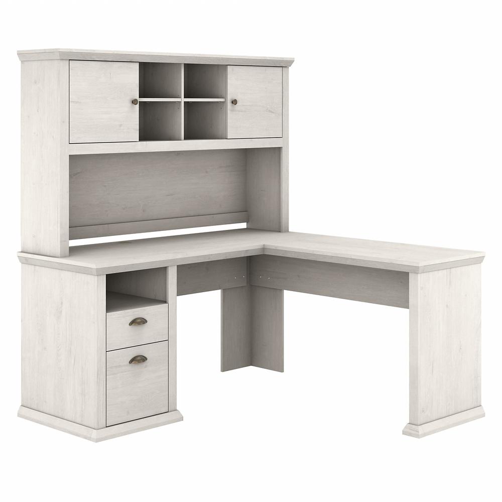 Bush Furniture Yorktown 60W L Shaped Desk with Hutch, Linen White Oak. Picture 1
