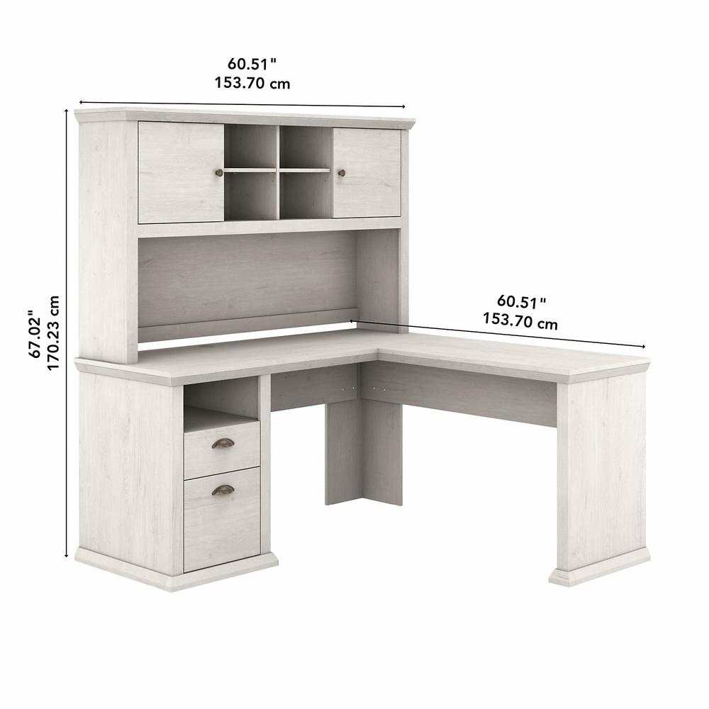 Bush Furniture Yorktown 60W L Shaped Desk with Hutch, Linen White Oak. Picture 5