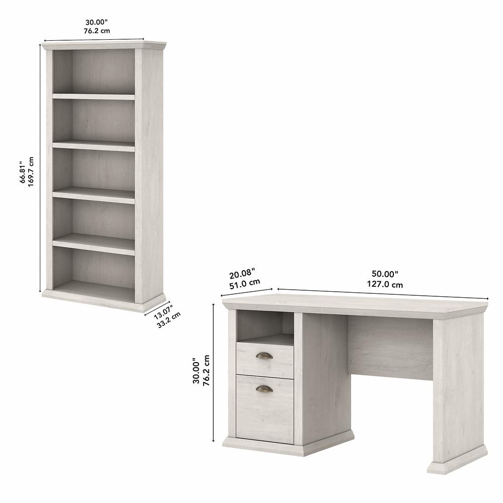 Bush Furniture Yorktown 50W Home Office Desk with 5 Shelf Bookcase, Linen White Oak. Picture 5