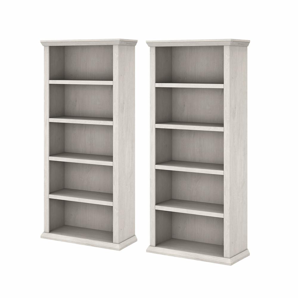 Bush Furniture Yorktown Tall 5 Shelf Bookcase Set of 2, Linen White Oak. Picture 1