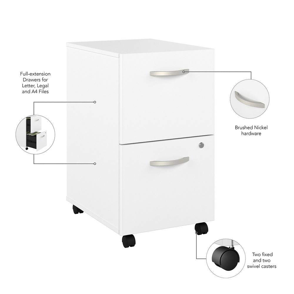 Bush Business Furniture Hybrid 2 Drawer Mobile File Cabinet - Assembled - White. Picture 3