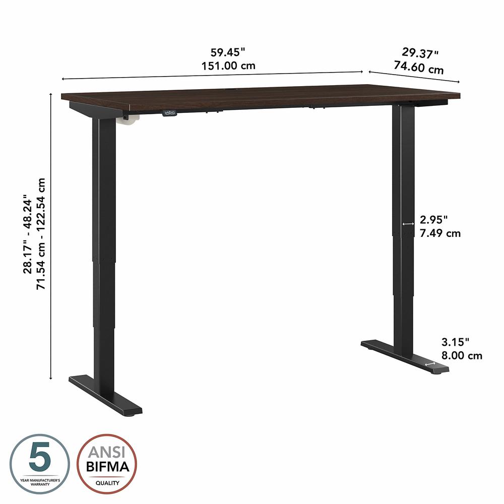 Move 40 Series by Bush Business Furniture 60W x 30D Electric Height Adjustable Standing Desk Black Walnut/Black Powder Coat. Picture 6