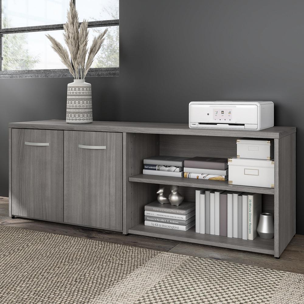 Bush Business Furniture Hybrid Low Storage Cabinet with Doors and Shelves - Platinum Gray/Platinum Gray. Picture 2