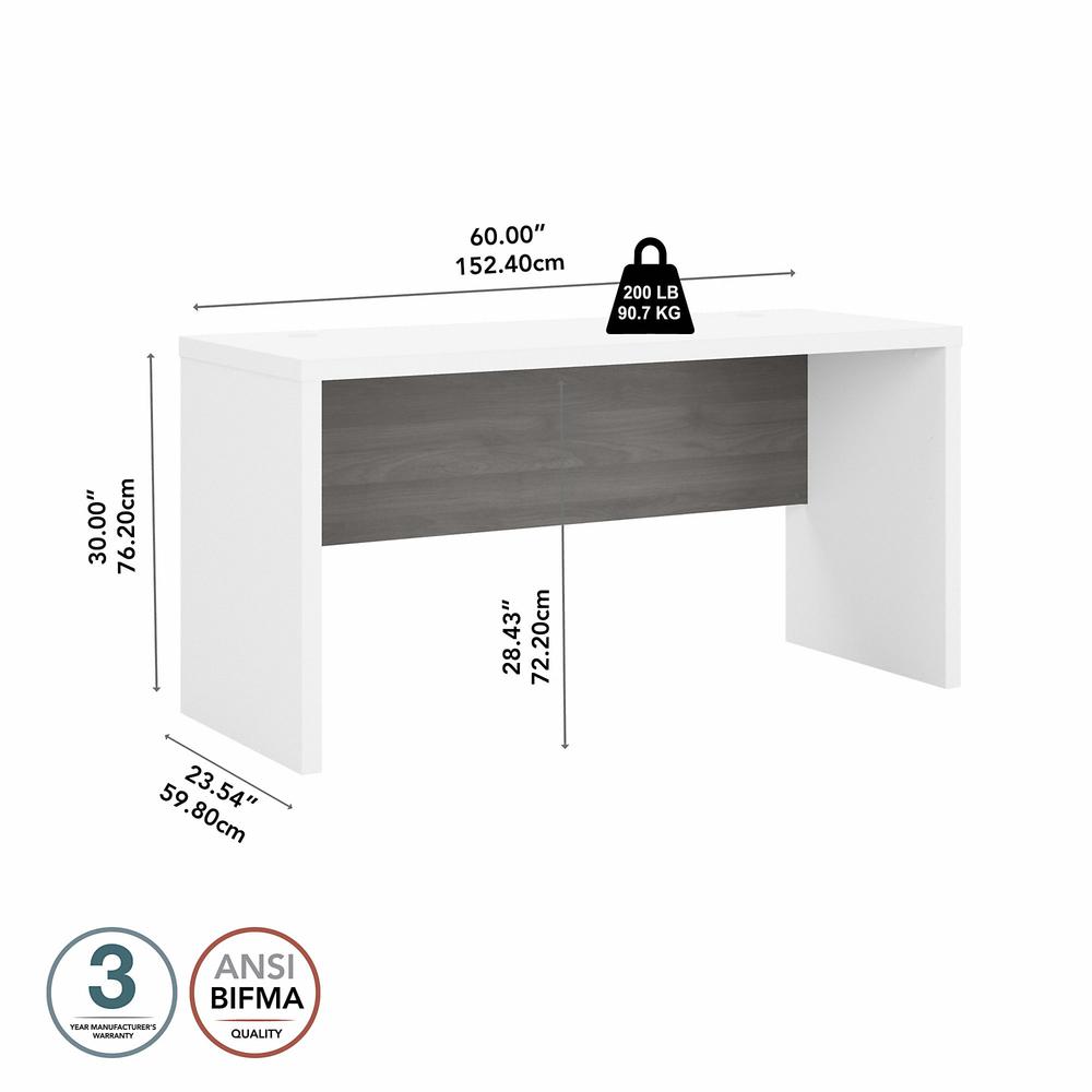 Echo 60W Credenza Desk in Pure White and Modern Gray. Picture 5