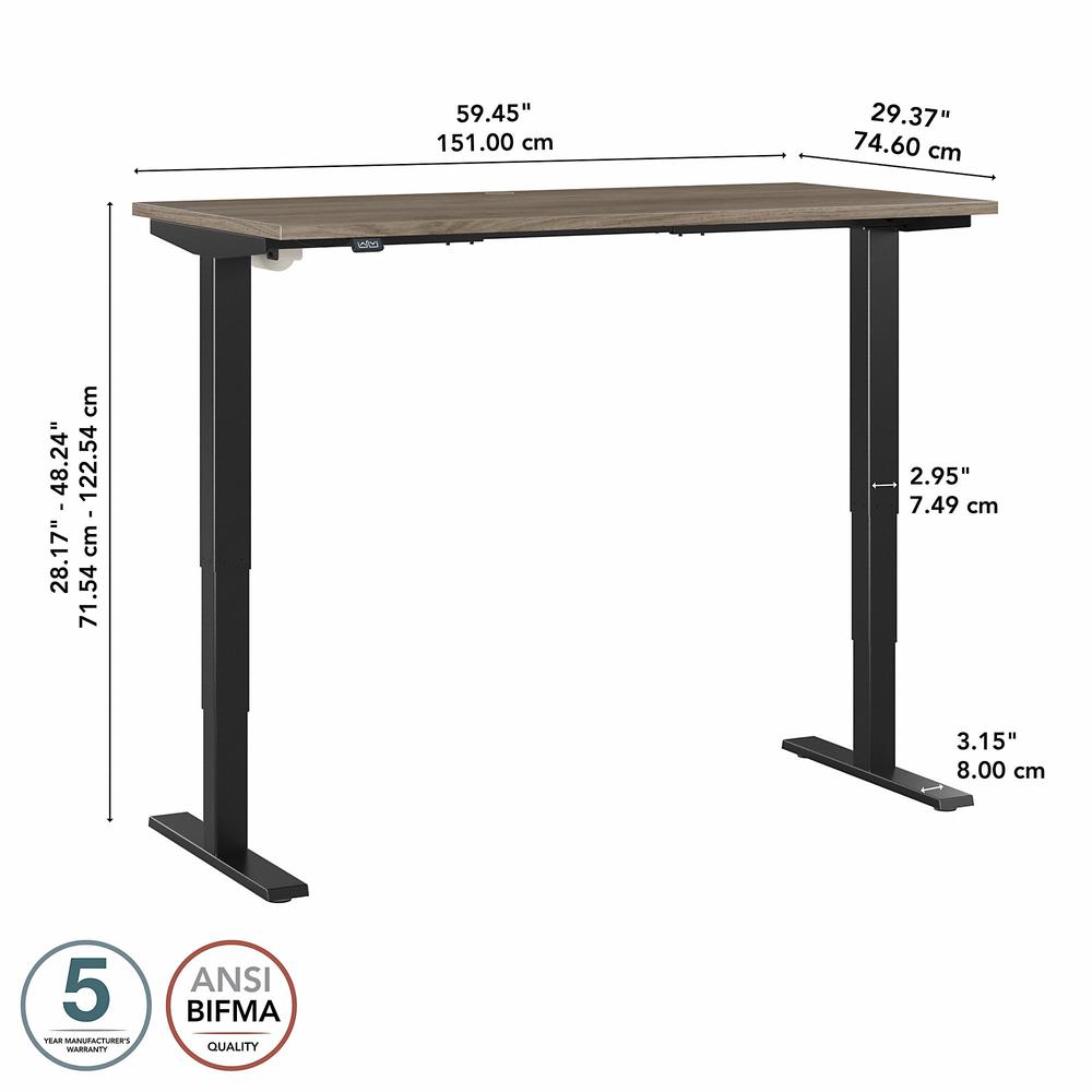 Move 40 Series by Bush Business Furniture 60W x 30D Electric Height Adjustable Standing Desk Modern Hickory/Black Powder Coat. Picture 6