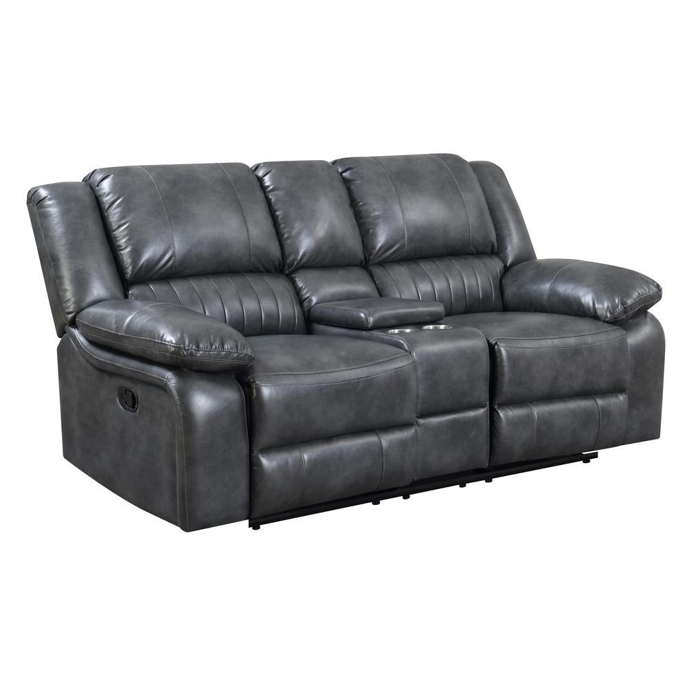 Reclining Console Loveseat with Dual Recliners, Leather Upholstery, And Pillow. Picture 1