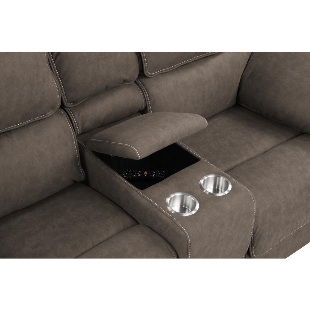 Power Console Loveseat with Dual Recliners, Hidden Storage. Picture 3