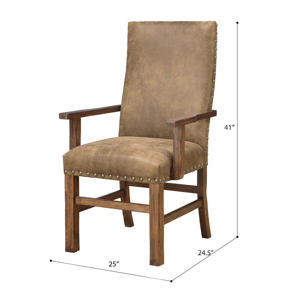Almond Upholstered Dining Arm Chair with Arms And Nailhead Trim, Set of Two. Picture 2