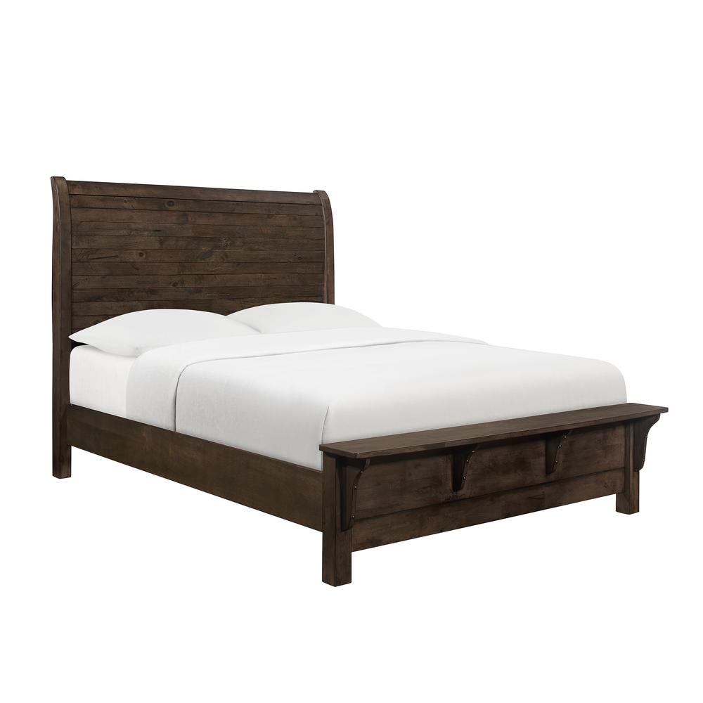 King Sleigh Bed with Curved Plank Headboard And Built-In Bench Footboard. Picture 1