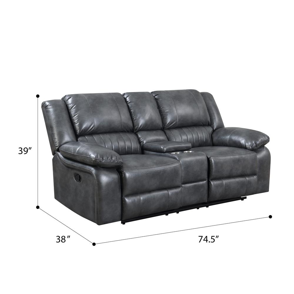 Reclining Console Loveseat with Dual Recliners, Leather Upholstery, And Pillow. Picture 2