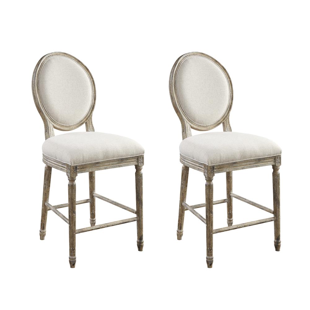 Cream 24" Upholstered Bar Stool Set with Upholstered Seat And Back, Set of Two. Picture 1