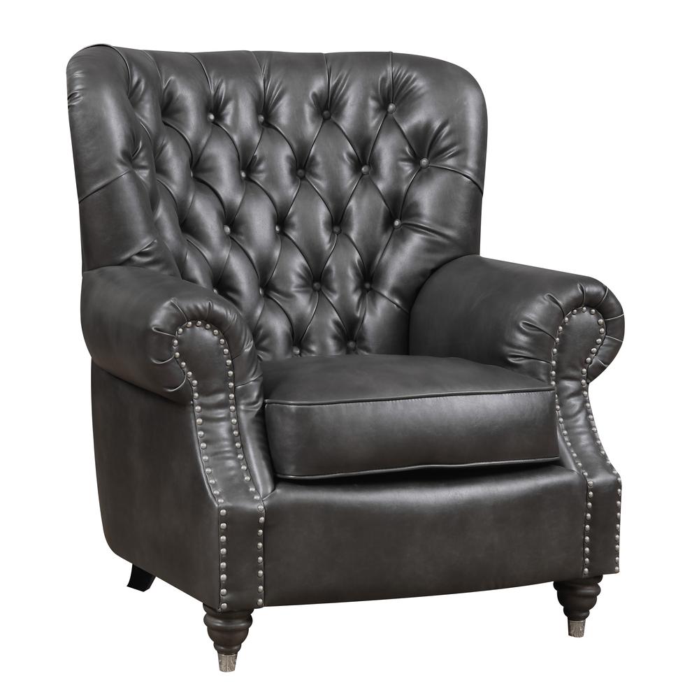 Accent Chair with Faux Leather Upholstery, Nailhead Trim, And Rolled Arms. Picture 1