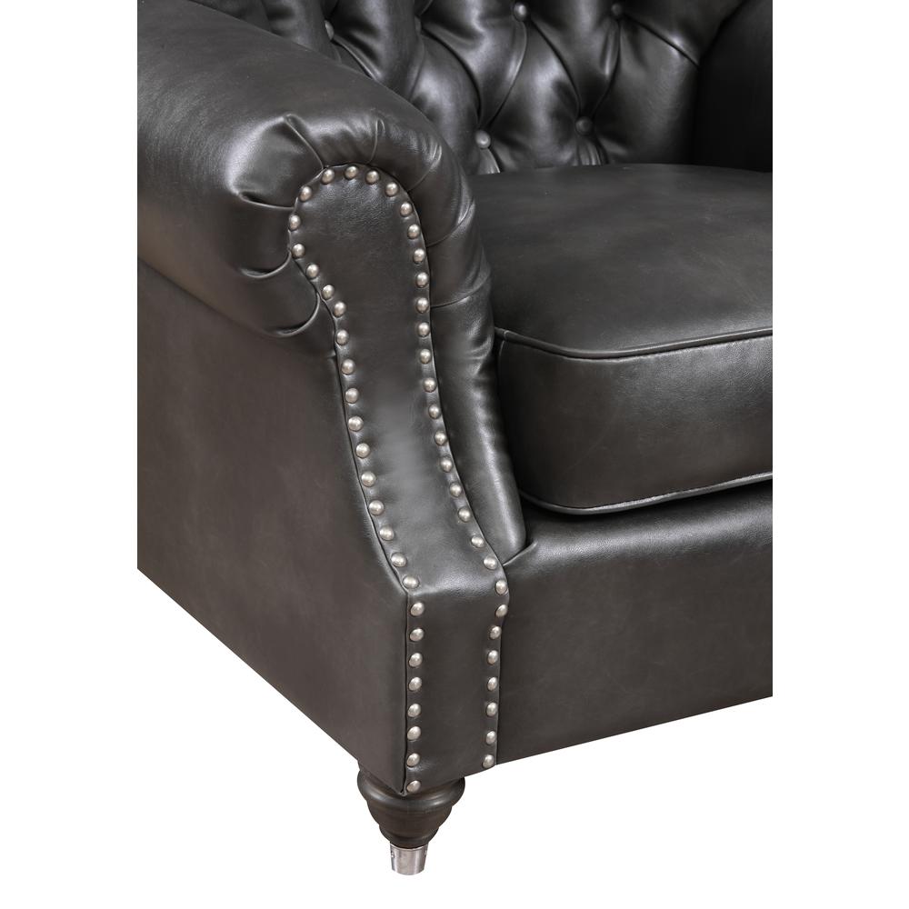 Accent Chair with Faux Leather Upholstery, Nailhead Trim, And Rolled Arms. Picture 3