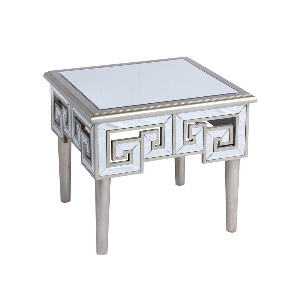 Champagne 24" Square End Table with Greek Key Pattern And Beveled Mirror Finish. Picture 1