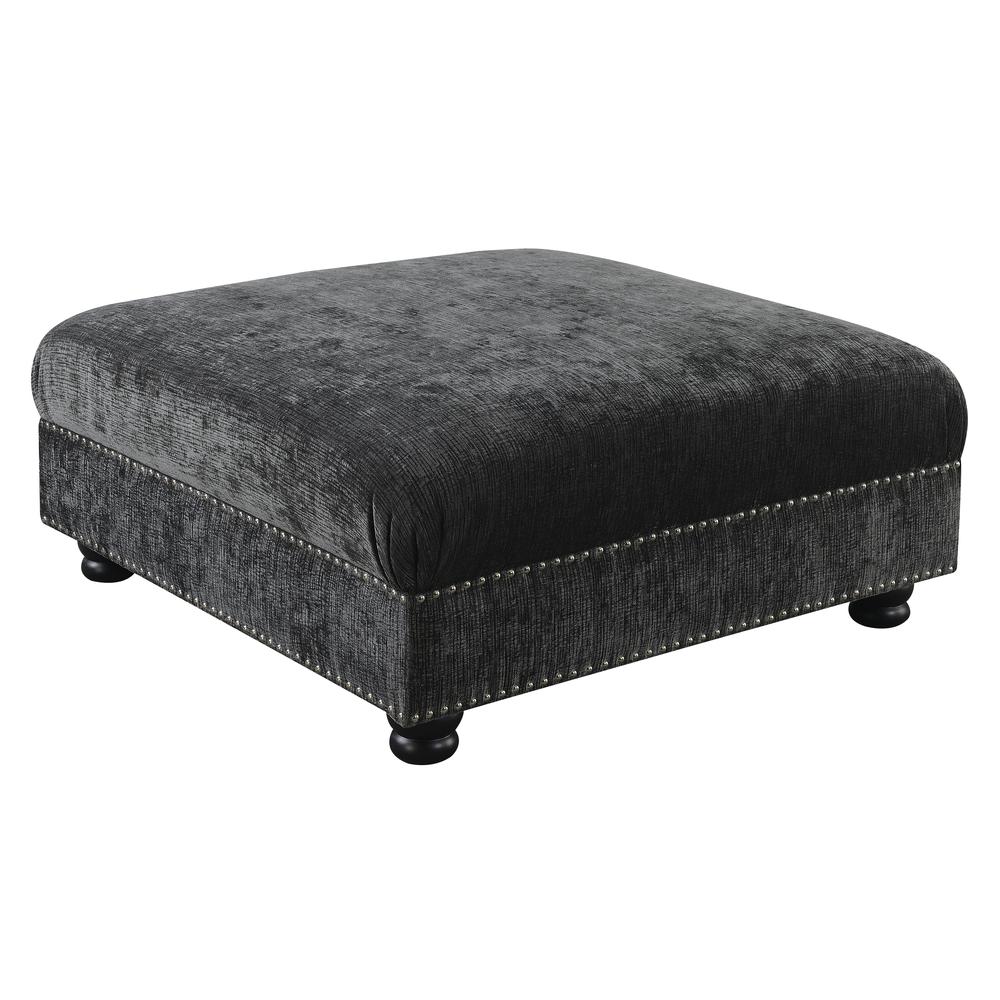 Ottoman with Fixed Cushion, Nailhead Trim, And Turned Legs. Picture 1