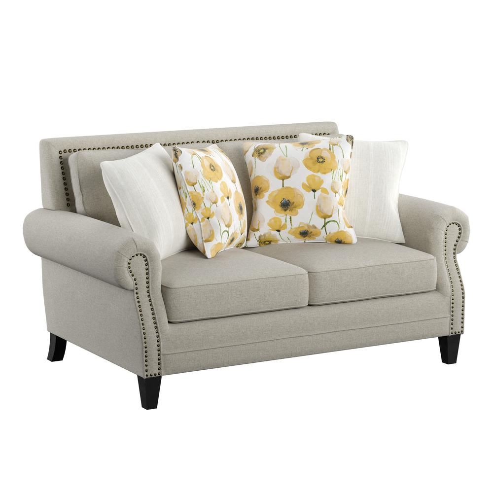 Loveseat with Rolled Arms, Nail Head Trim, And Wood Legs. Picture 1