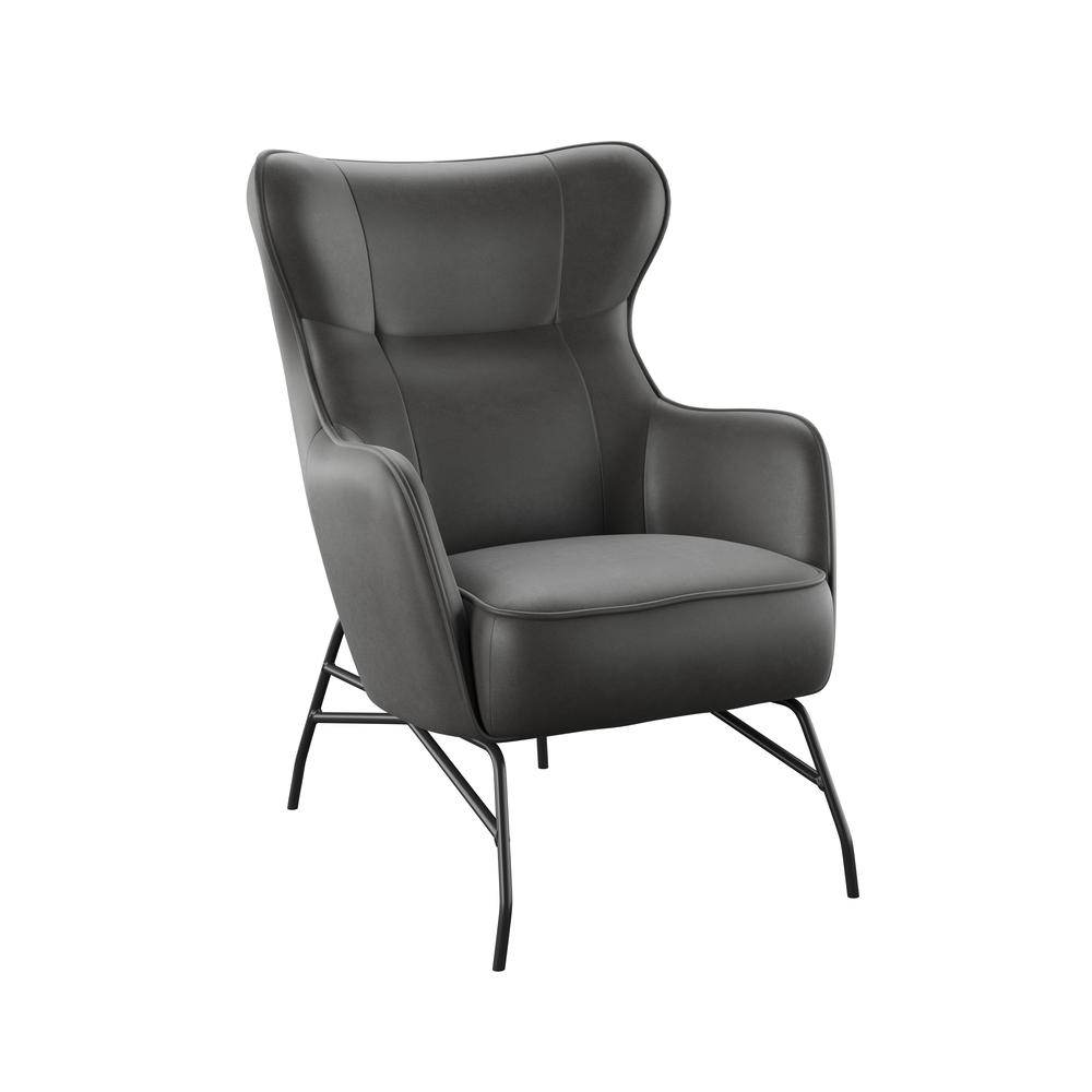 Black Accent Chair with Metal Base And Performance Fabric. Picture 1