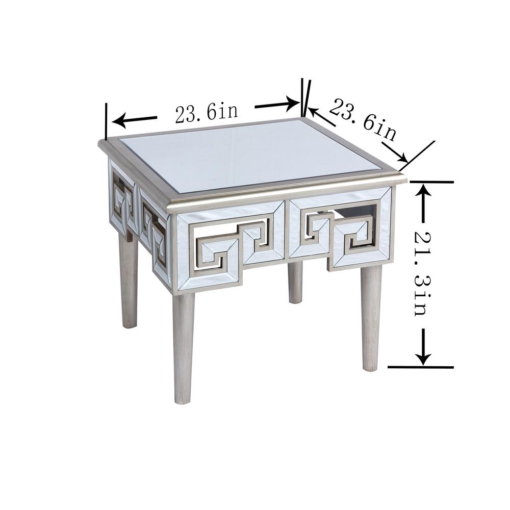 Champagne 24" Square End Table with Greek Key Pattern And Beveled Mirror Finish. Picture 2