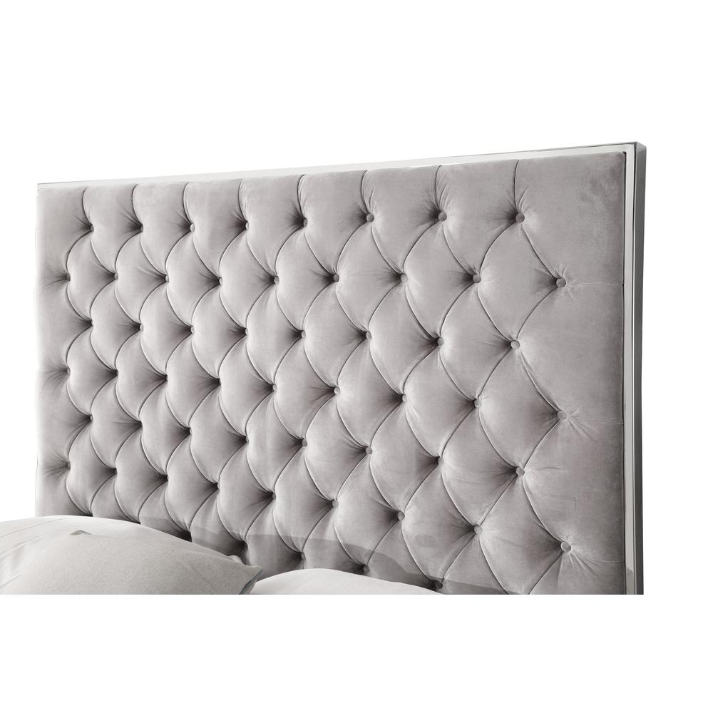 Queen Upholstered Bed with Velvet Fabric, Chrome Trim, Button Tufted Headboard. Picture 3