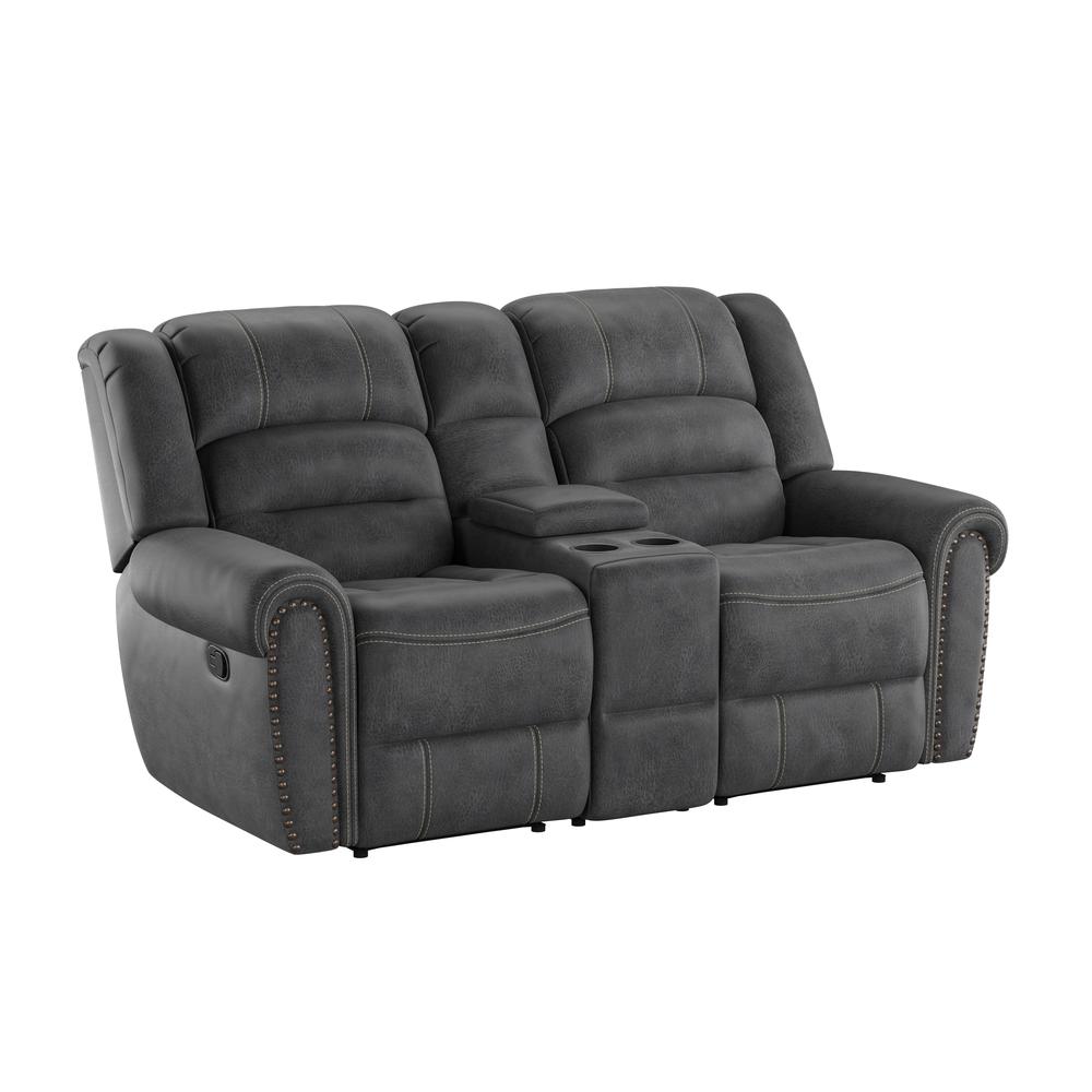 Reclining Console Loveseat with Contrast Stitching. Picture 1