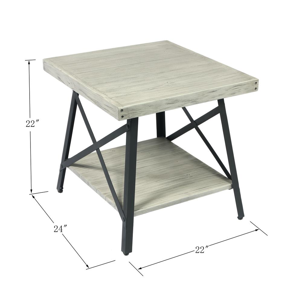 Gray 24" End Table with Solid Wood Top, Metal Base, And Open Storage Shelf. Picture 2