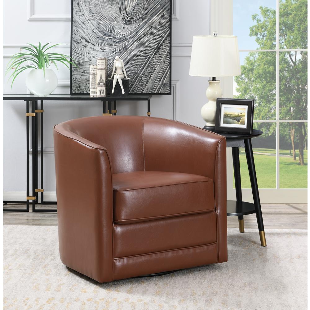 Wallace & Bay Little Swivel Accent Chair, Chestnut Brown. Picture 1