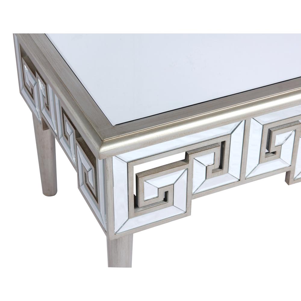Champagne 24" Square End Table with Greek Key Pattern And Beveled Mirror Finish. Picture 3