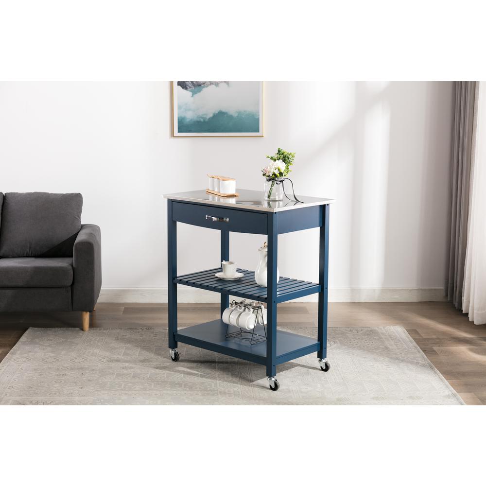 Holland Kitchen Cart With Stainless Steel Top - Navy Blue. Picture 12