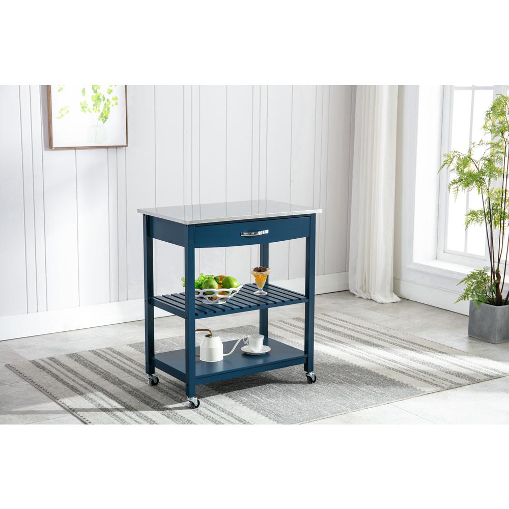 Holland Kitchen Cart With Stainless Steel Top - Navy Blue. Picture 15